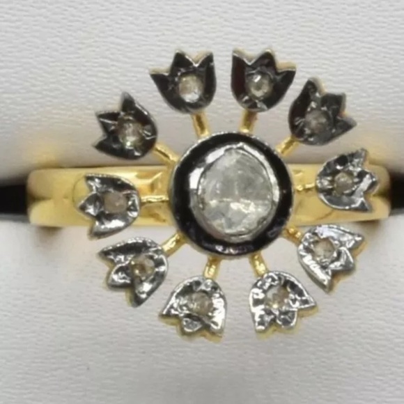 Gold-Plated Sterling Silver Diamond(0.9ct) Victorian Jewelry Ring (~Size 6.5) - Picture 2 of 2
